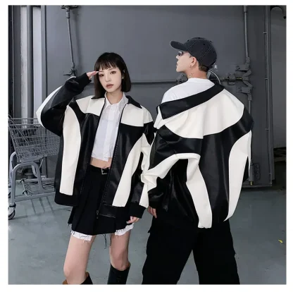 Two Tone Faux Leather Jacket - Image 7