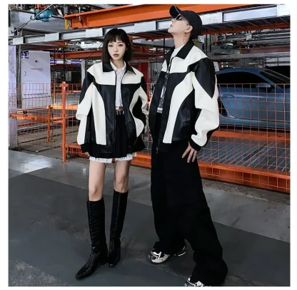 Two Tone Faux Leather Jacket - Image 6