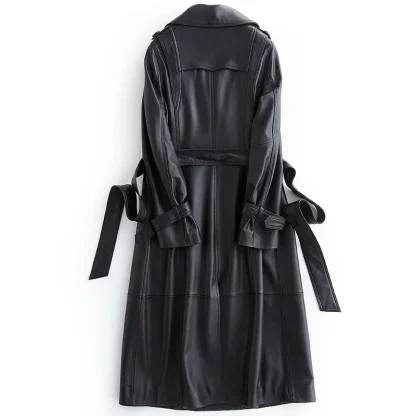 Long Black Faux Leather Jacket - Image 2