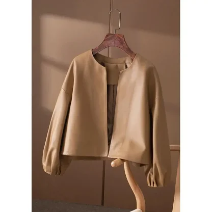 Sleek Plain Faux Leather Jacket - Image 2