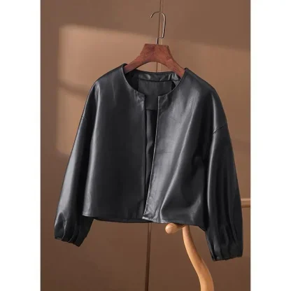 Sleek Plain Faux Leather Jacket - Image 4