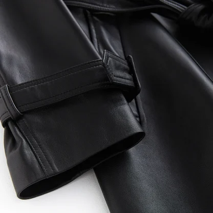 Long Black Faux Leather Jacket - Image 3
