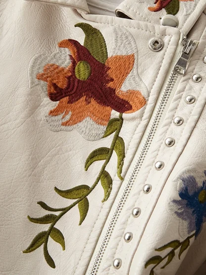 Chic Floral Faux Leather Jacket - Image 4