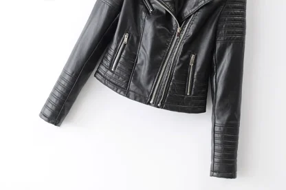 Black Biker Faux Leather Jacket - Image 4