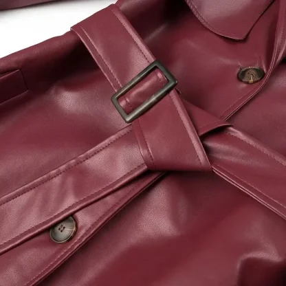 Belted Long Faux Leather Jacket - Image 4