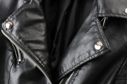 Black Biker Faux Leather Jacket - Image 5
