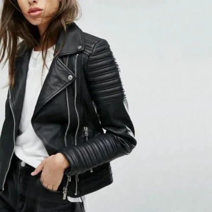 Black Biker Faux Leather Jacket