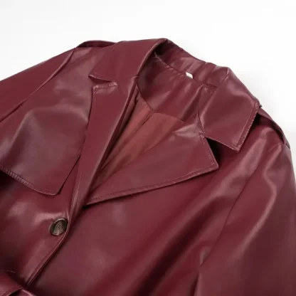 Notched Collar Belted Long Jacket - Image 3