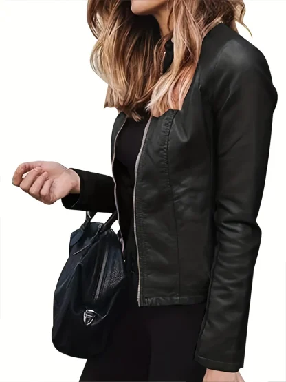 Plus Size Zippered Biker Jacket - Image 3