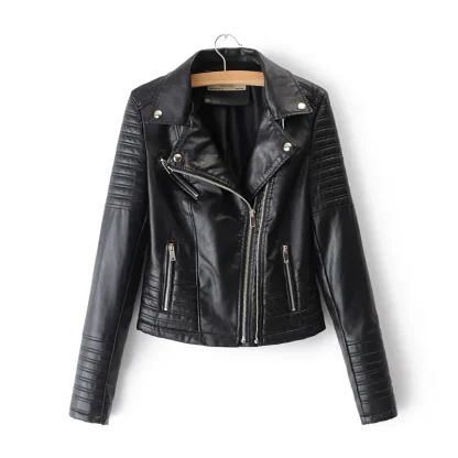 Black Biker Faux Leather Jacket - Image 2