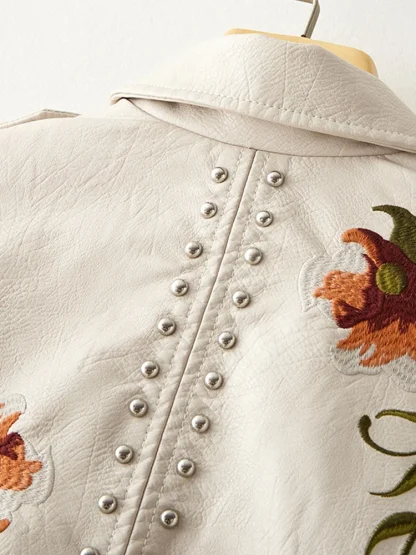 Chic Floral Faux Leather Jacket - Image 5
