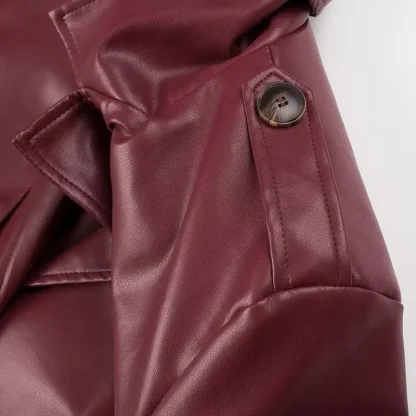 Belted Long Faux Leather Jacket - Image 3