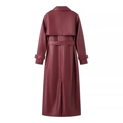 Belted Long Faux Leather Jacket - Image 2