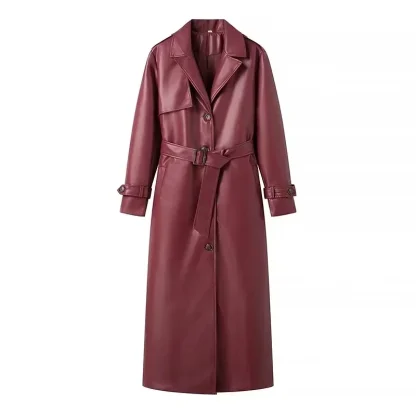 Notched Collar Belted Long Jacket