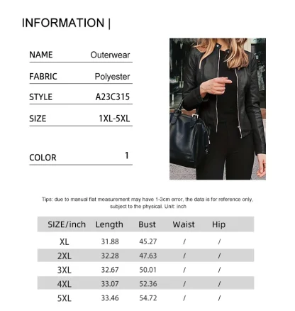 Plus Size Zippered Biker Jacket - Image 6