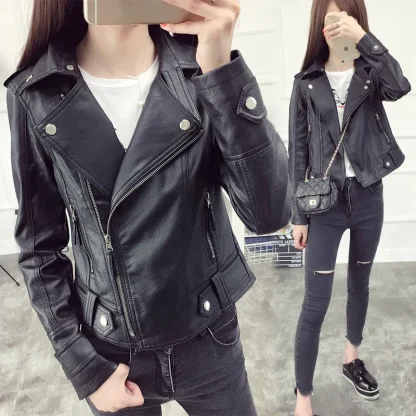 Women's Black Biker Jacket - Image 3