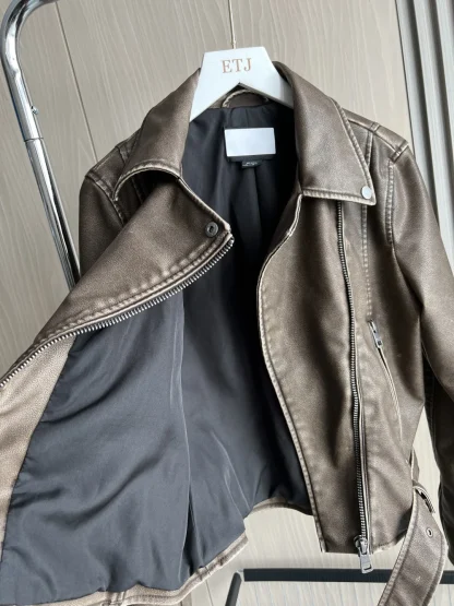 Asymmetrical Collar Retro Jacket - Image 6