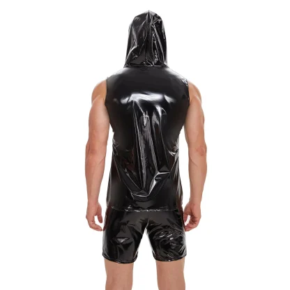 Sleeveless Hooded Glossy Jacket - Image 5