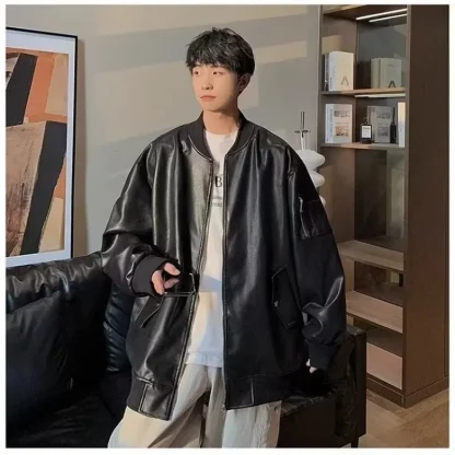 Oversized Black Bomber Jacket - Image 4