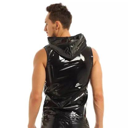 Sleeveless Hooded Glossy Jacket - Image 2