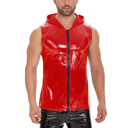 Sleeveless Hooded Glossy Jacket - Image 6