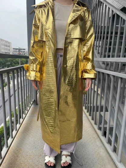 Metallic Belted Long Jacket - Image 6