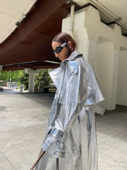 Metallic Belted Long Jacket - Image 5