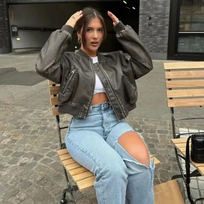 Plain Color Bomber Jacket - Image 6