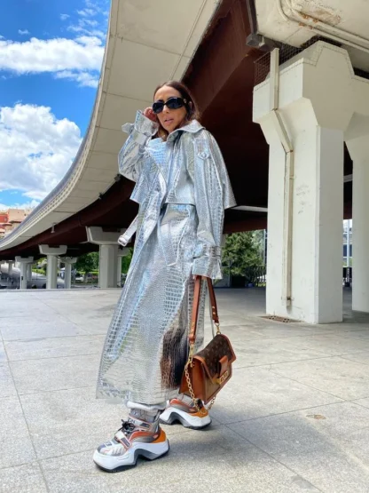 Metallic Belted Long Jacket - Image 3