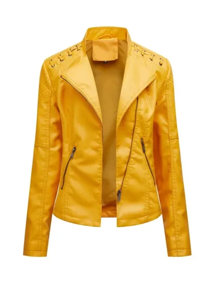 Women's Zippered Biker Jackets - Image 4