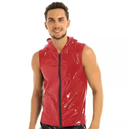 Sleeveless Hooded Glossy Jacket - Image 7