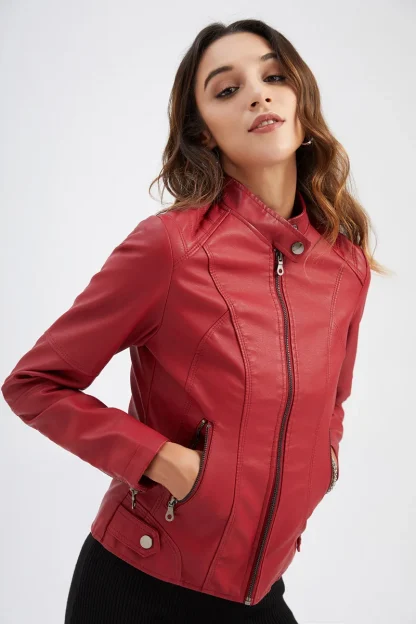 Women's Solid Moto Jackets - Image 6