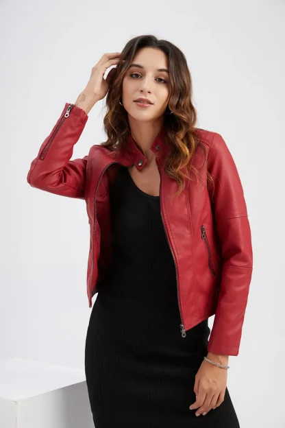 Women's Solid Moto Jackets - Image 5