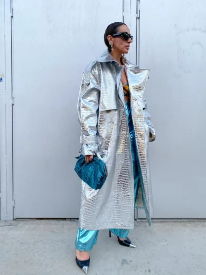 Metallic Belted Long Jacket