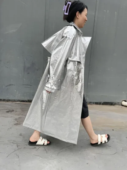 Metallic Belted Long Jacket - Image 4