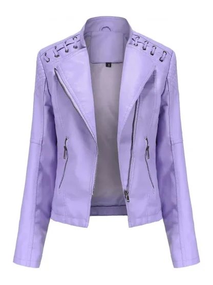 Women's Zippered Biker Jackets - Image 2