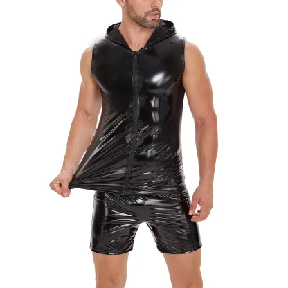 Sleeveless Hooded Glossy Jacket - Image 3