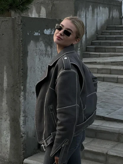 Stylish Asymmetrical Zippered Jacket - Image 5