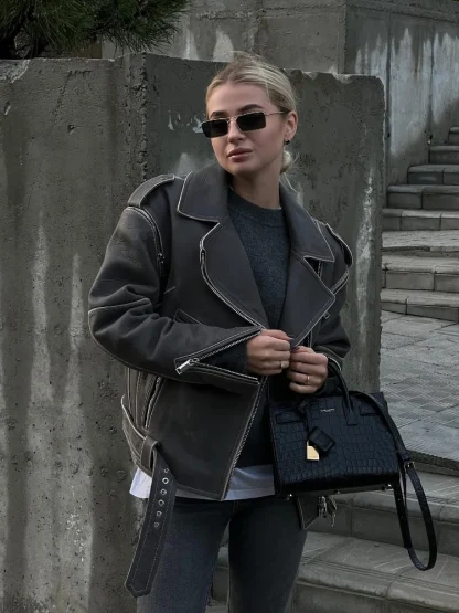 Stylish Asymmetrical Zippered Jacket - Image 6