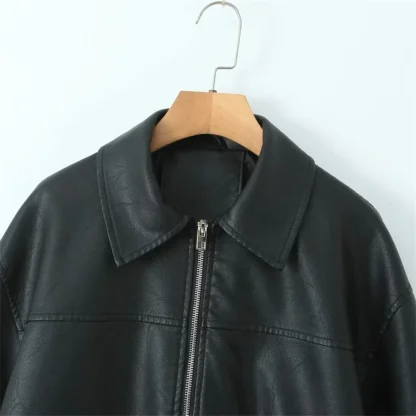 Elastic Hem Shiny Zippered Jackets - Image 4